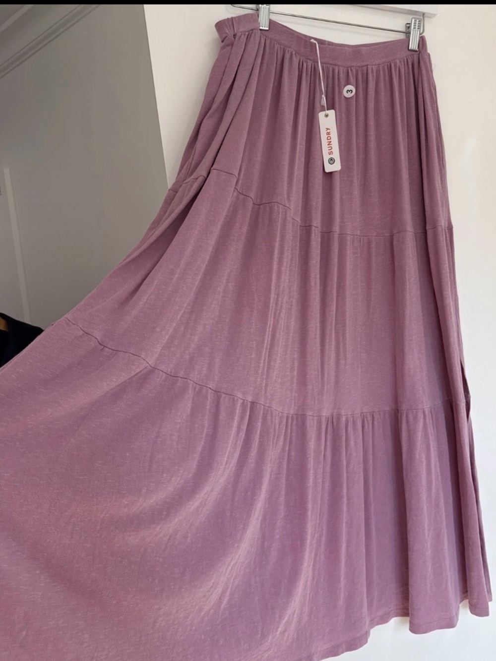 NWT Sundry Tiered Maxi Skirt Size 3 Dusty Mauve Purple Made in USA